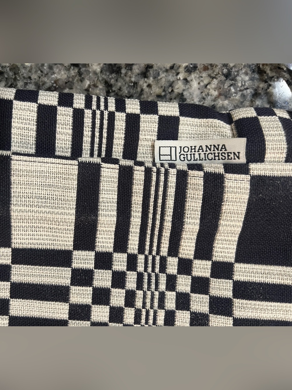 Johanna Gullichsen-Black and White Geometric Crossbody Bag with Striped Strap - Picture 2 of 3